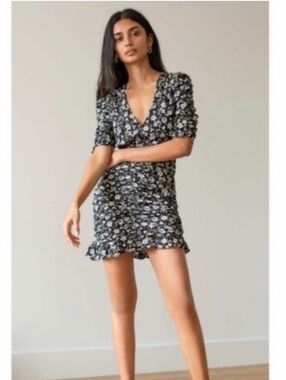 Veronica Beard Black Floral Silk Mini Dress